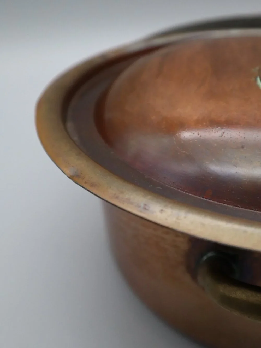 Vtg French Copper Faitout Pot Casserole Dutch Oven w/ Lid 8